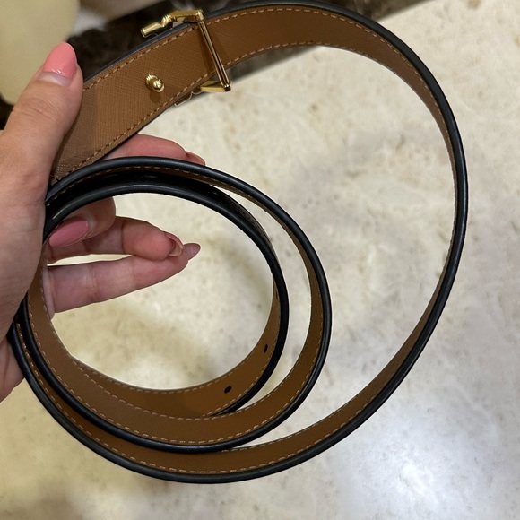 Black Tory Burch Leather Belt with Gold Logo Buckle